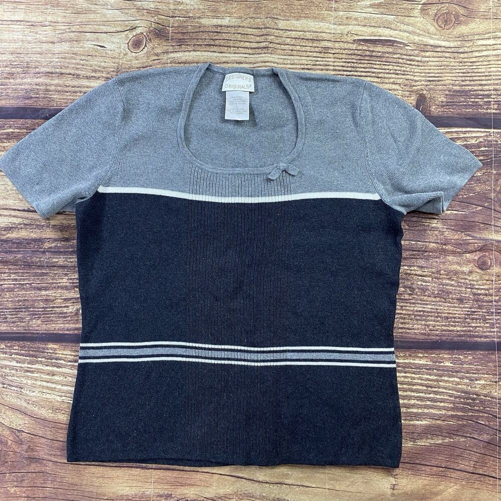 Vintage Designers Originals Short Sleeve Sweater Shirt Color Block L Black Gray